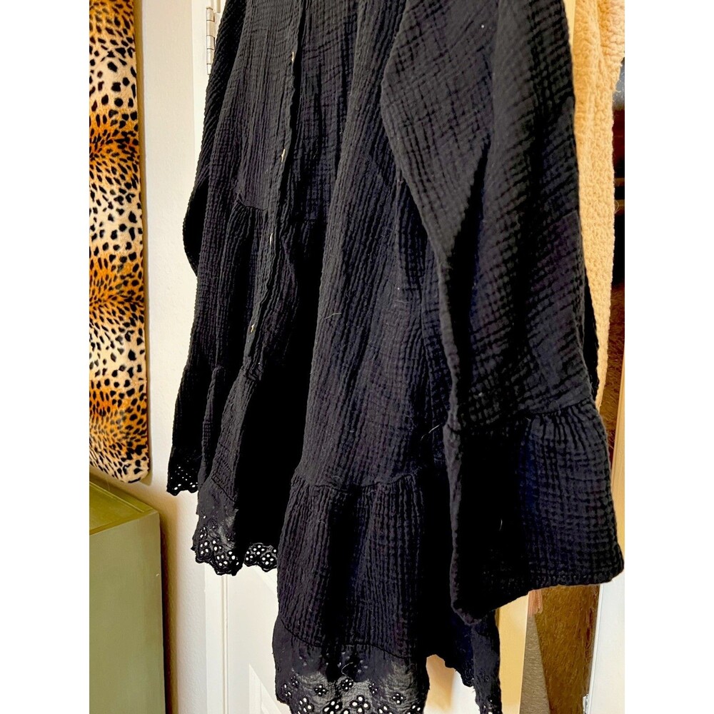 Diverse Italia Cotton Waffle Tiered Button Down Top Pretty Lace Edge Size XL - Picture 3 of 4